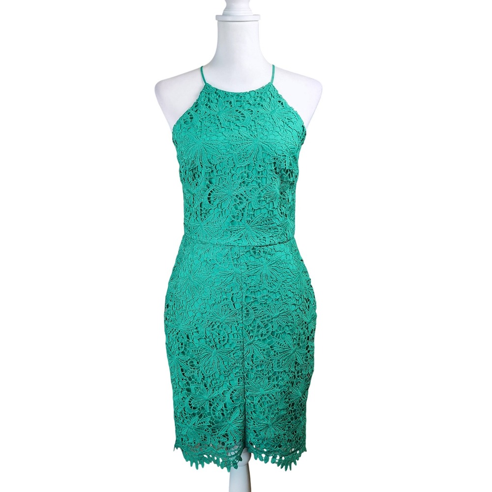 Adelyn Rae Spring Wedding Guest Dress‎ Womens Small Green Crochet Lace Cocktail